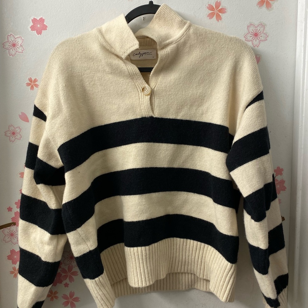 Carly Jean Los Angeles Black and Cream Cowl Neck Sweater